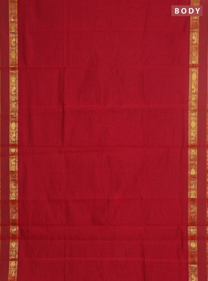 10 yards Poly cotton saree maroon and blue with plain body and rettapet zari woven border