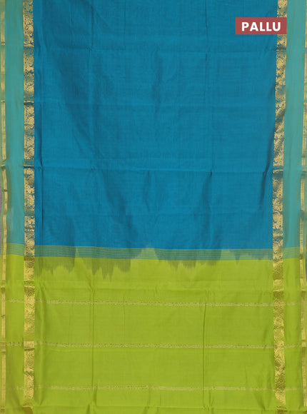 10 yards Poly cotton saree peacock green and lime green with plain body and rettapet zari woven border