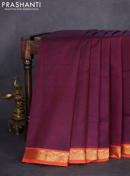 10 yards silk cotton saree wine shade and dual shade of pinkish orange with plain body and zari woven border