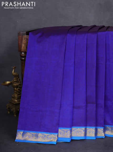10 yards silk cotton saree navy blue and cs blue with plain body and zari woven border