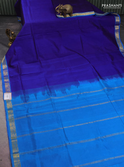 10 yards silk cotton saree navy blue and cs blue with plain body and zari woven border