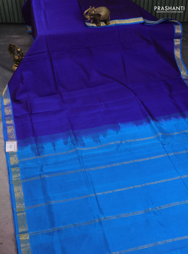 10 yards silk cotton saree navy blue and cs blue with plain body and zari woven border