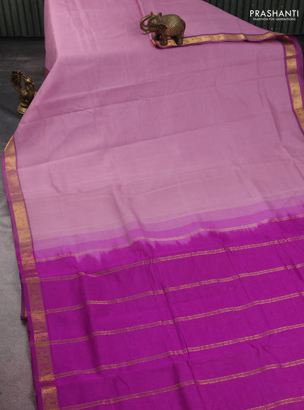 10 yards silk cotton saree pastel pink and purple with plain body and zari woven border