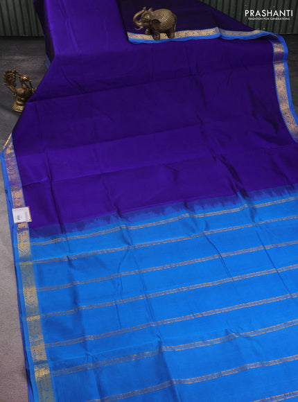 10 yards silk cotton saree navy blue and cs blue with plain body and zari woven border