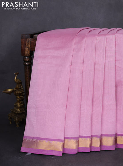 10 yards silk cotton saree pastel pink and purple with plain body and zari woven border