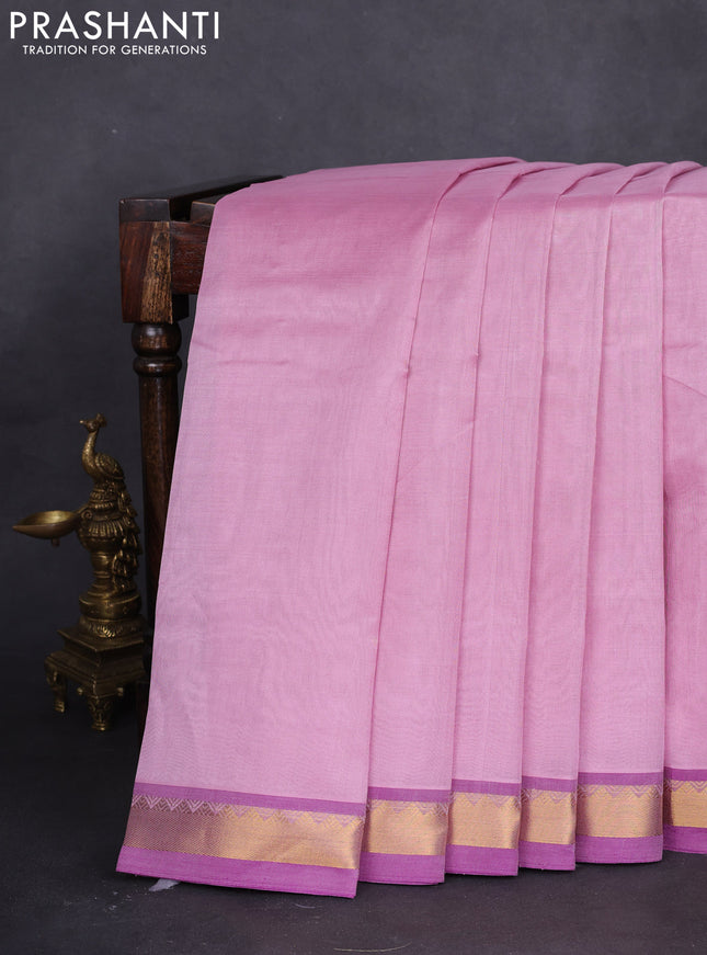 10 yards silk cotton saree pastel pink and purple with plain body and zari woven border