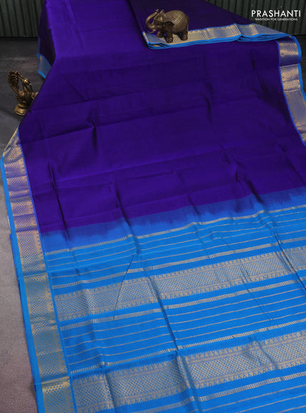 10 yards silk cotton saree navy blue and cs blue with plain body and zari woven border