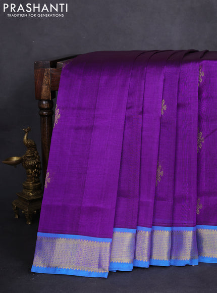 10 yards silk cotton saree violet and cs blue with zari woven buttas and zari woven border