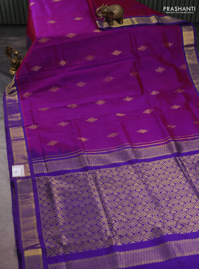 10 yards silk cotton saree purple and blue with zari woven buttas and zari woven border