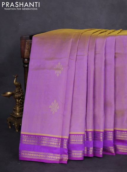 10 yards silk cotton saree dual shade of lavender and purple with rangoli design zari buttas and zari woven border