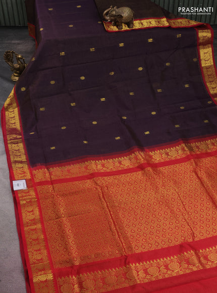 10 yards silk cotton saree deep jamun shade and maroon with allover vairaosi pattern & zari buttas and zari woven border