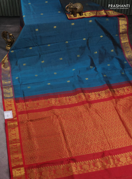 10 yards silk cotton saree peacock green and maroon with allover vairaosi pattern & zari buttas and zari woven border
