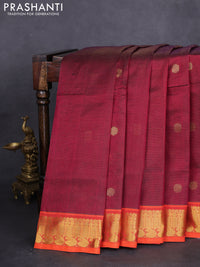 10 yards silk cotton saree maroon and dual shade of pinkish orange with allover vairaosi pattern & zari buttas and zari woven border
