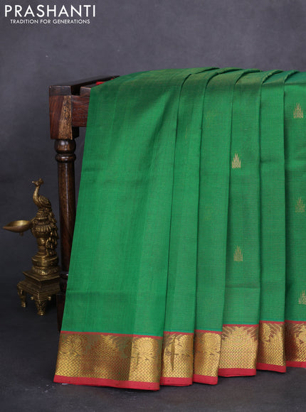 10 yards silk cotton saree green and maroon with allover vairaosi pattern & zari buttas and zari woven border