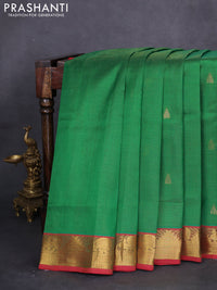 10 yards silk cotton saree green and maroon with allover vairaosi pattern & zari buttas and zari woven border