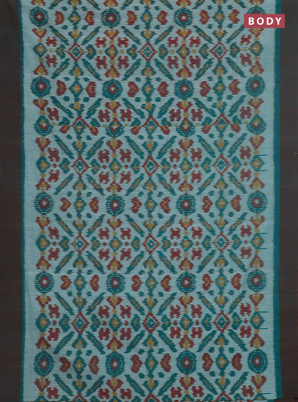 Ikat cotton saree teal green and broon with allover ikat butta weaves and simple border