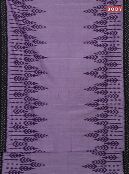 Ikat cotton saree lavender and black with allover ikat weaves and simple border