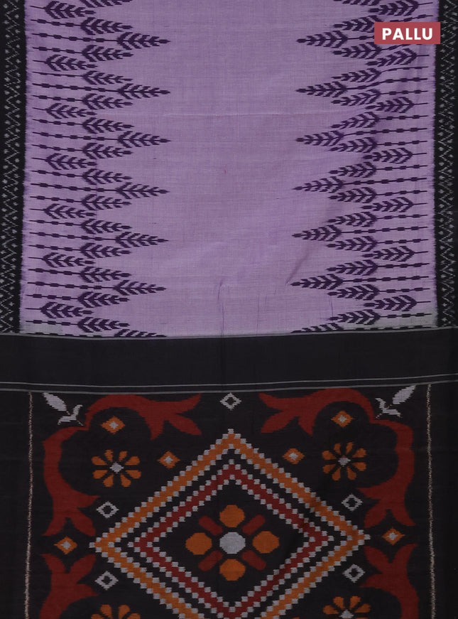 Ikat cotton saree lavender and black with allover ikat weaves and simple border