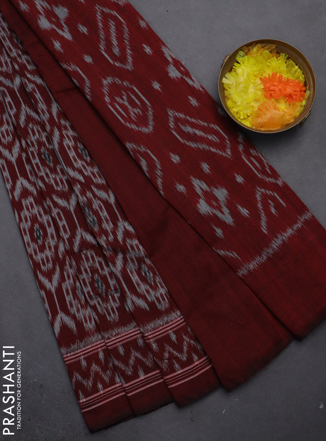Ikat cotton saree maroon with allover ikat weaves and simple border