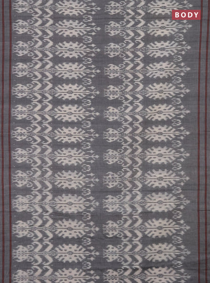 Ikat cotton saree grey and red with allover ikat weaves and simple border