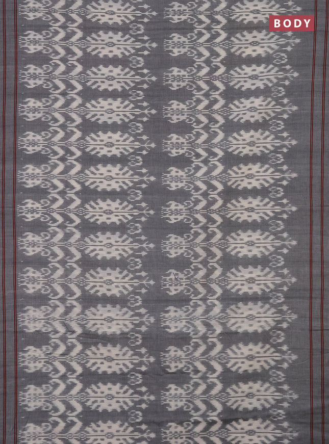 Ikat cotton saree grey and red with allover ikat weaves and simple border