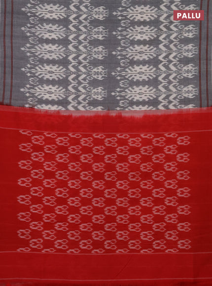 Ikat cotton saree grey and red with allover ikat weaves and simple border