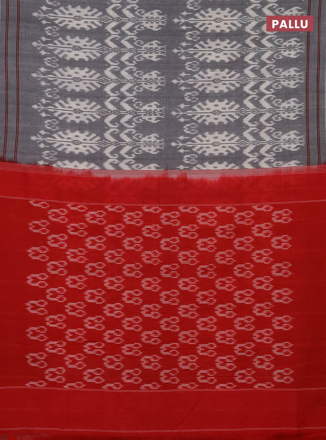 Ikat cotton saree grey and red with allover ikat weaves and simple border