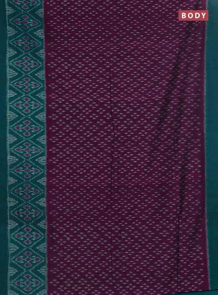 Ikat cotton saree purple and teal green with allover ikat butta weaves and simple border