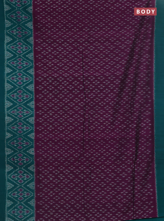 Ikat cotton saree purple and teal green with allover ikat butta weaves and simple border