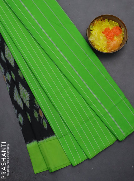 Ikat cotton saree black and green with allover ikat butta weaves and simple border