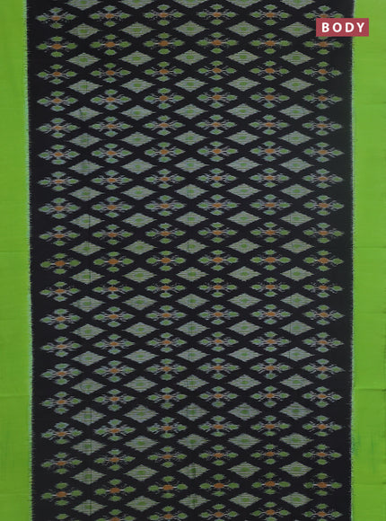 Ikat cotton saree black and green with allover ikat butta weaves and simple border