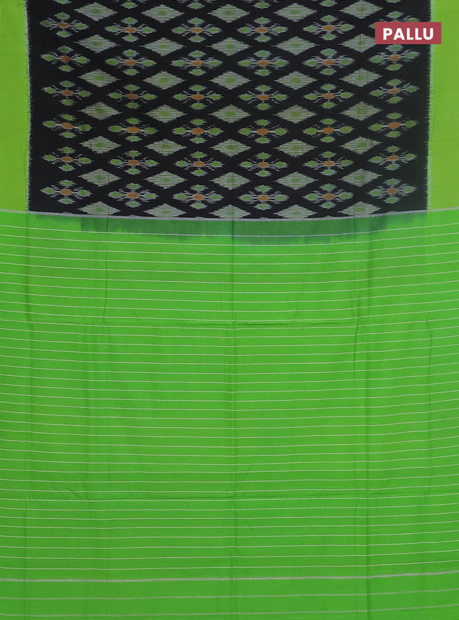 Ikat cotton saree black and green with allover ikat butta weaves and simple border