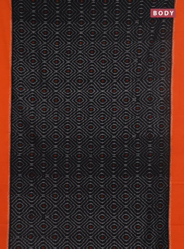 Ikat cotton saree black and orange with allover ikat weaves and simple border