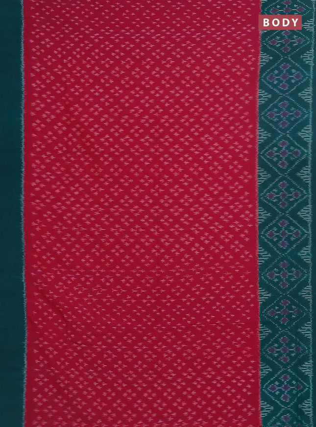 Ikat cotton saree pink and teal green with allover ikat butta weaves and simple border