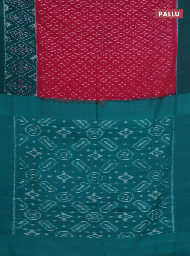 Ikat cotton saree pink and teal green with allover ikat butta weaves and simple border