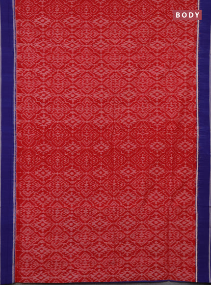 Ikat cotton saree red and blue with allover ikat weaves and simple border