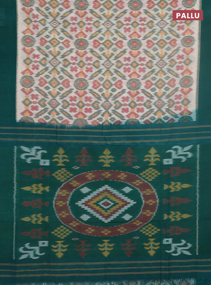 Ikat cotton saree cream and teal green with allover ikat weaves and simple border
