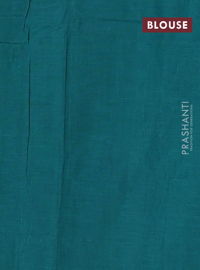 Ikat cotton saree cream and teal green with allover ikat weaves and simple border