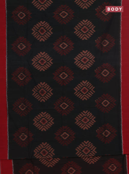 Ikat cotton saree coffee brown and maroon with allover ikat butta weaves and simple border