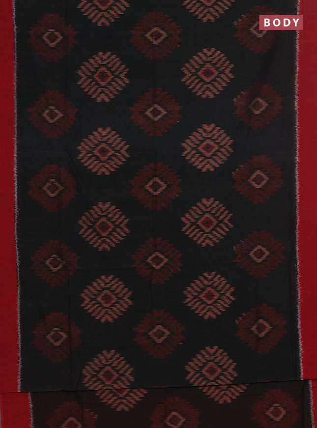 Ikat cotton saree coffee brown and maroon with allover ikat butta weaves and simple border