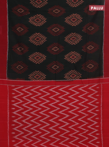 Ikat cotton saree coffee brown and maroon with allover ikat butta weaves and simple border