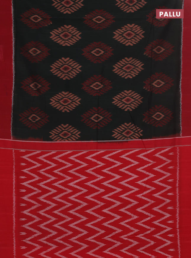 Ikat cotton saree coffee brown and maroon with allover ikat butta weaves and simple border