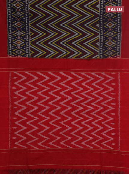 Ikat cotton saree navy blue and maroon with allover ikat weaves and simple border