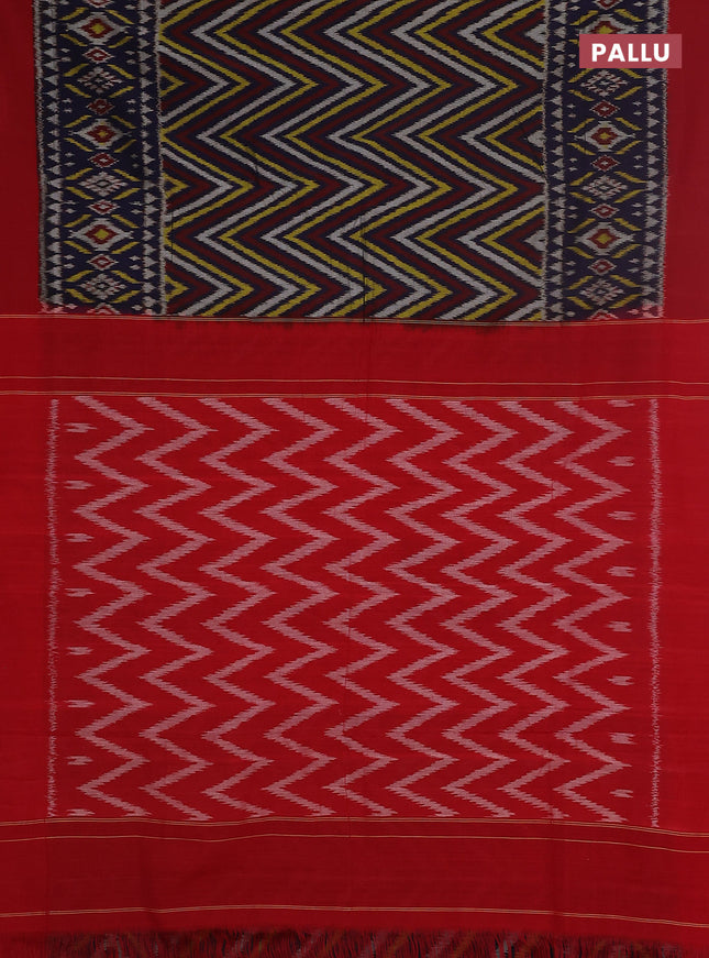 Ikat cotton saree navy blue and maroon with allover ikat weaves and simple border