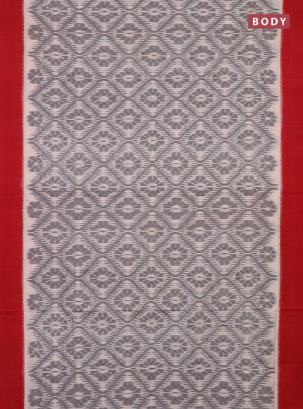 Ikat cotton saree off white grey and red with allover ikat weaves and simple border