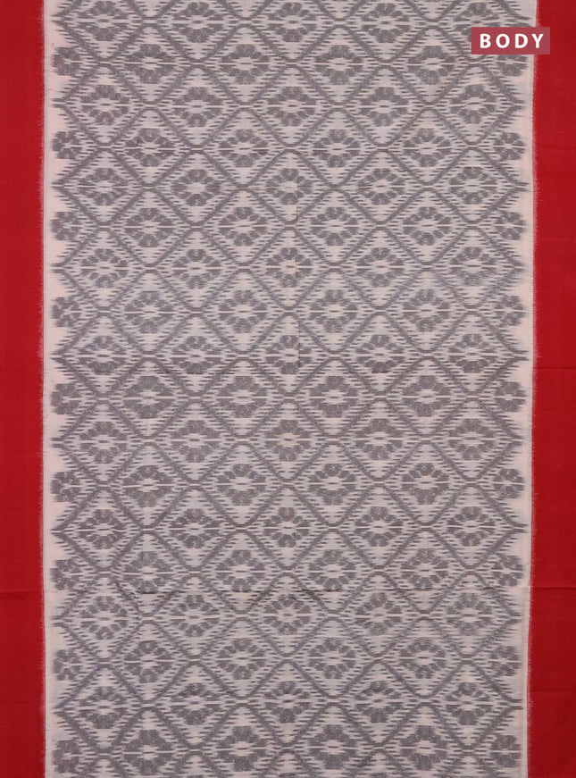 Ikat cotton saree off white grey and red with allover ikat weaves and simple border