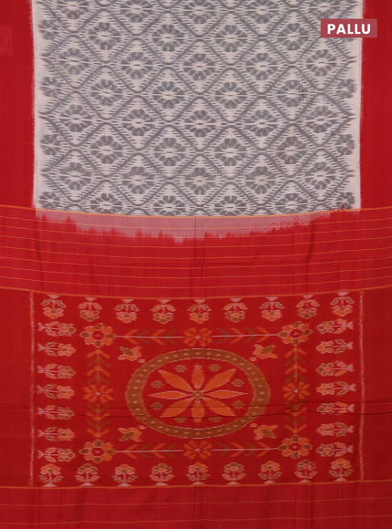 Ikat cotton saree off white grey and red with allover ikat weaves and simple border