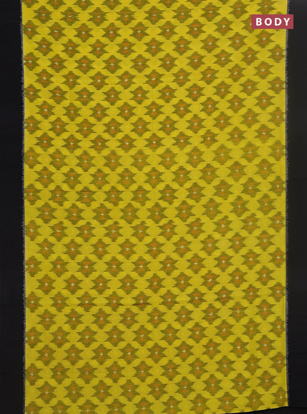 Ikat cotton saree yellow and black with allover ikat butta weaves and simple border