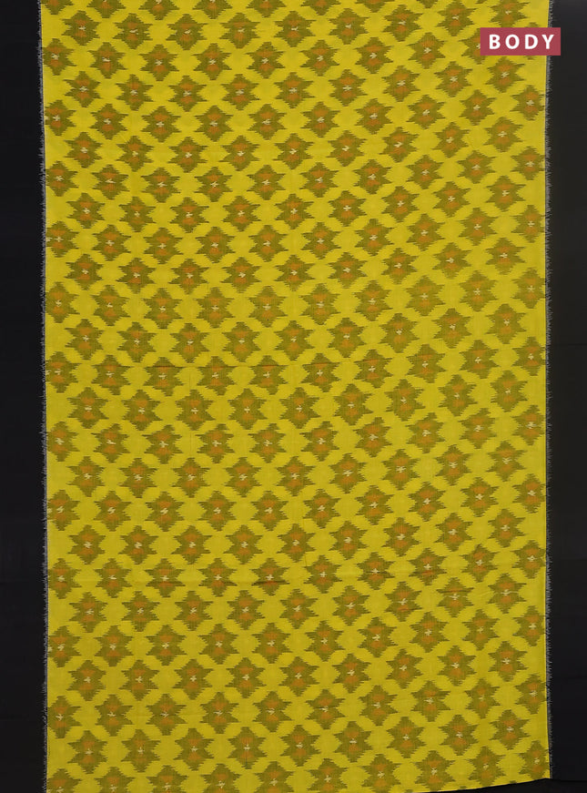 Ikat cotton saree yellow and black with allover ikat butta weaves and simple border