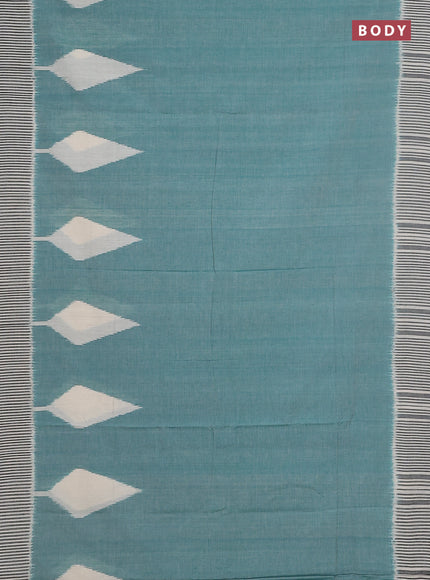 Ikat cotton saree teal green and cream with plain body and simple border